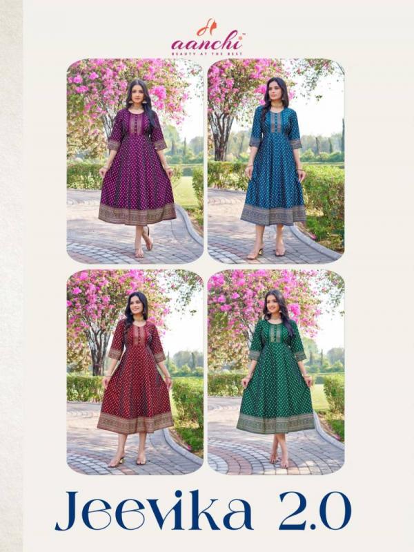 Aanchi Jeevika 2 Rangeela Silk Readymade Flair Kurti Collection