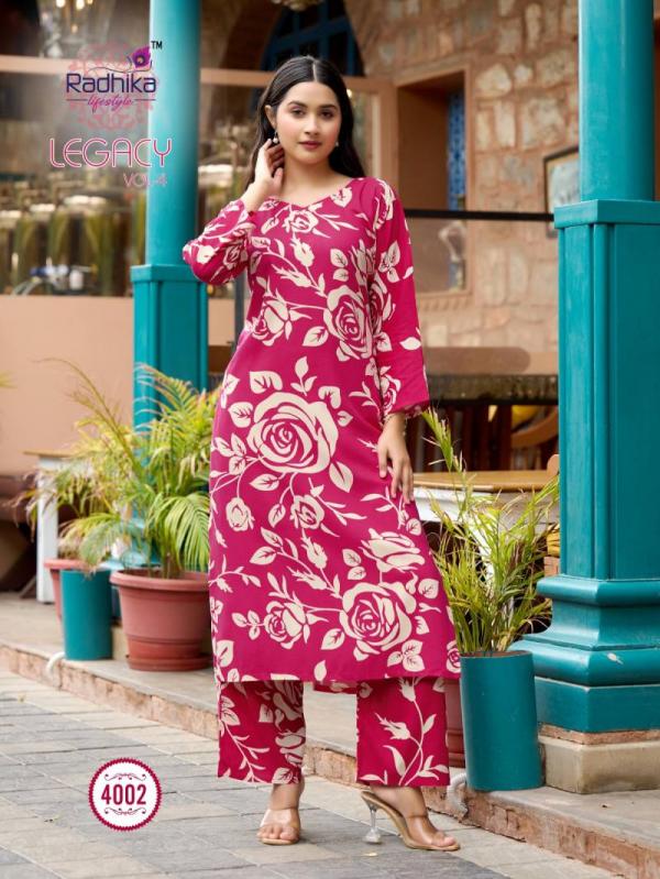 Radhika Legacy Vol 4 Rayon Printed Co Ord Set Collection