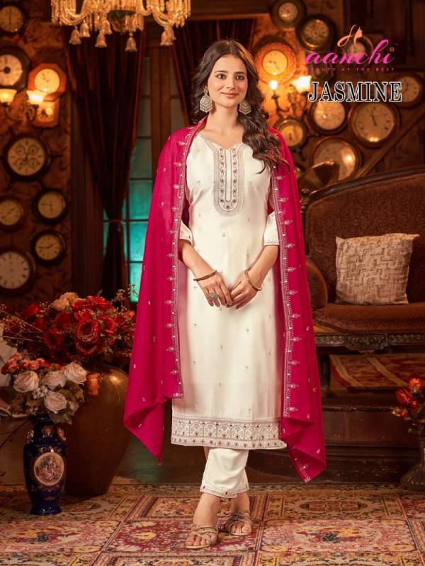 Aanchi Jasmine Vichitra Silk Kurti Bottom With Dupatta