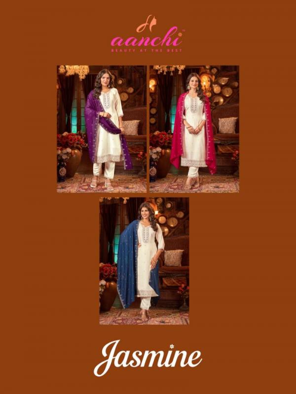 Aanchi Jasmine Vichitra Silk Kurti Bottom With Dupatta