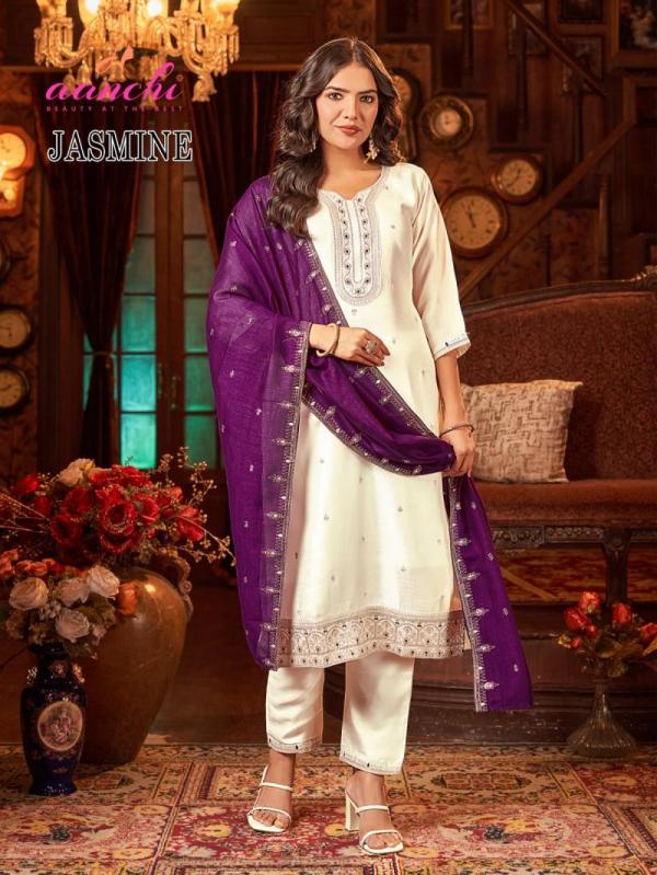 Aanchi Jasmine Vichitra Silk Kurti Bottom With Dupatta