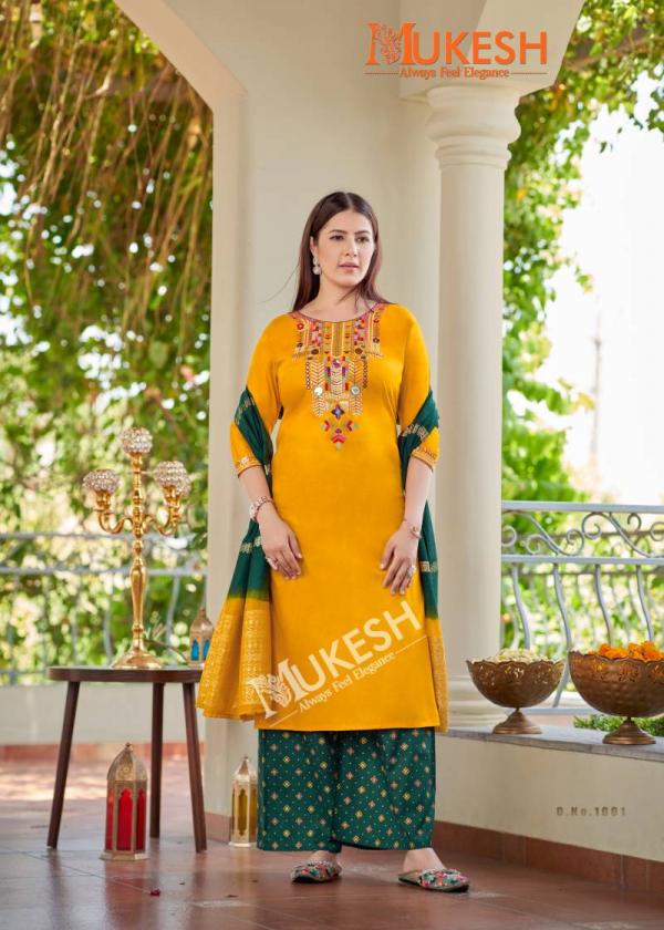 Mukesh Mausam Rayon Embroidered Top Bottom With Dupatta