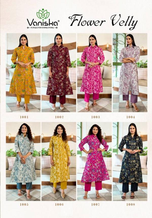 Vaniska Flower Velly Vol 1 Vatican Print Aline Kurti With Bottom