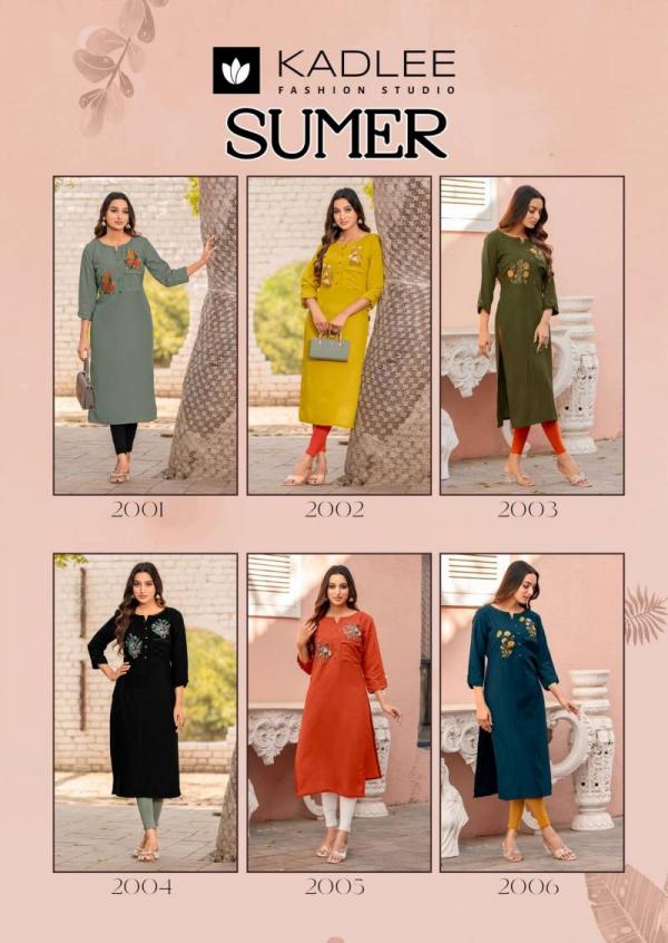 Kadlee Sumer Rayon Threadwork Kurti Collection