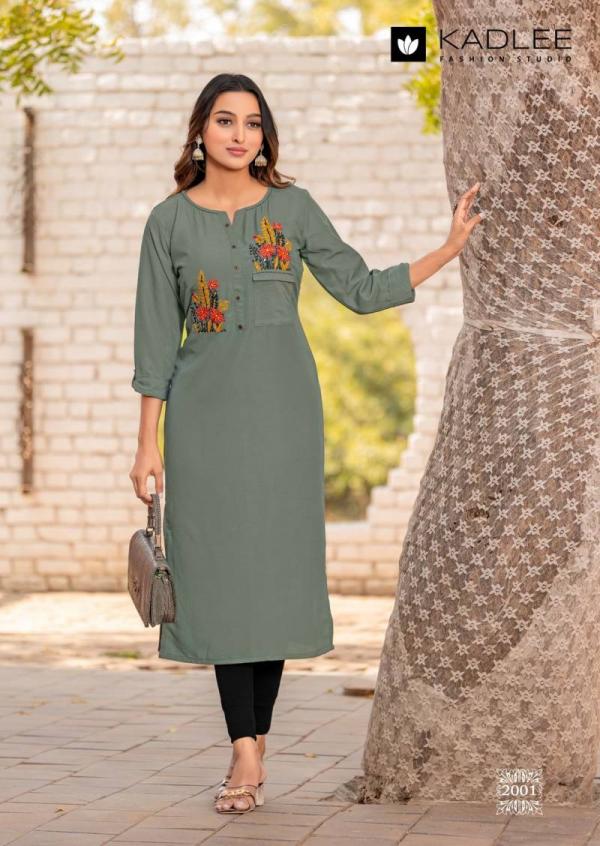 Kadlee Sumer Rayon Threadwork Kurti Collection