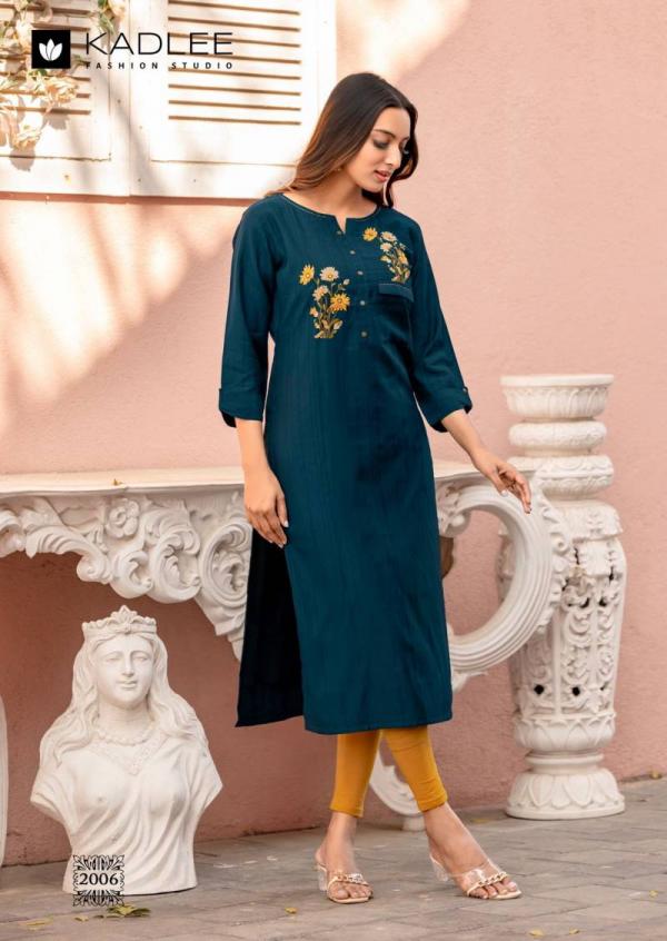 Kadlee Sumer Rayon Threadwork Kurti Collection