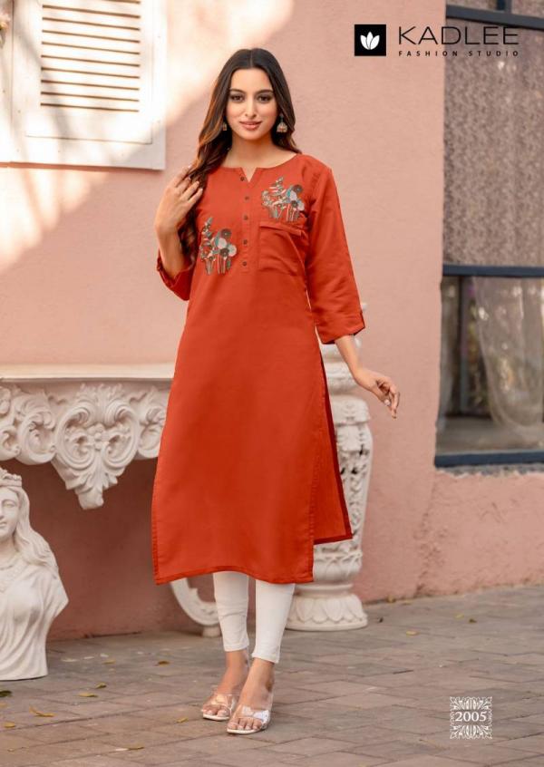 Kadlee Sumer Rayon Threadwork Kurti Collection