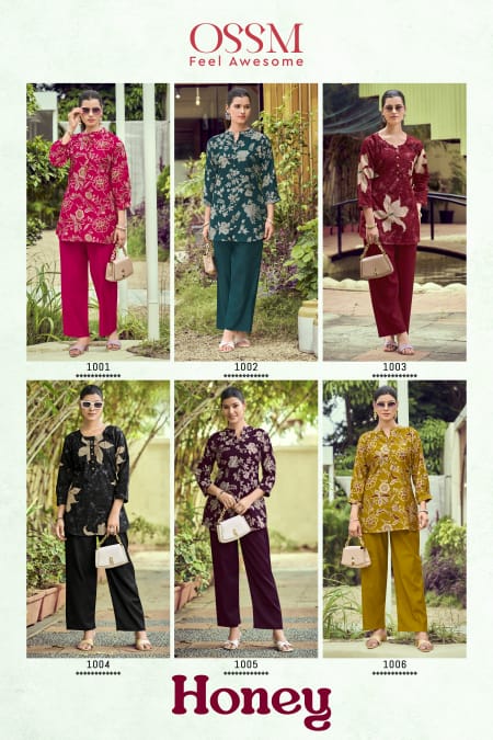 Ossm Honey Vatican Discharge Printed Co Ord Set