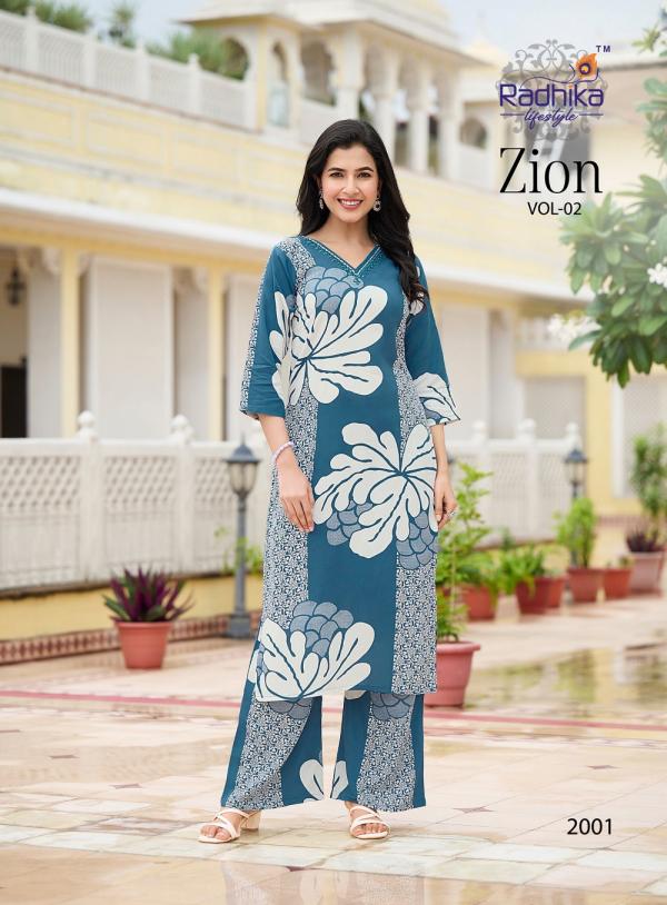 Radhika Zion Vol 2 Rayon Printed Kurti With Bottom Collection