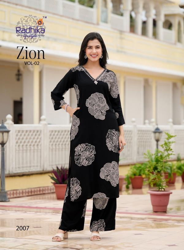 Radhika Zion Vol 2 Rayon Printed Kurti With Bottom Collection