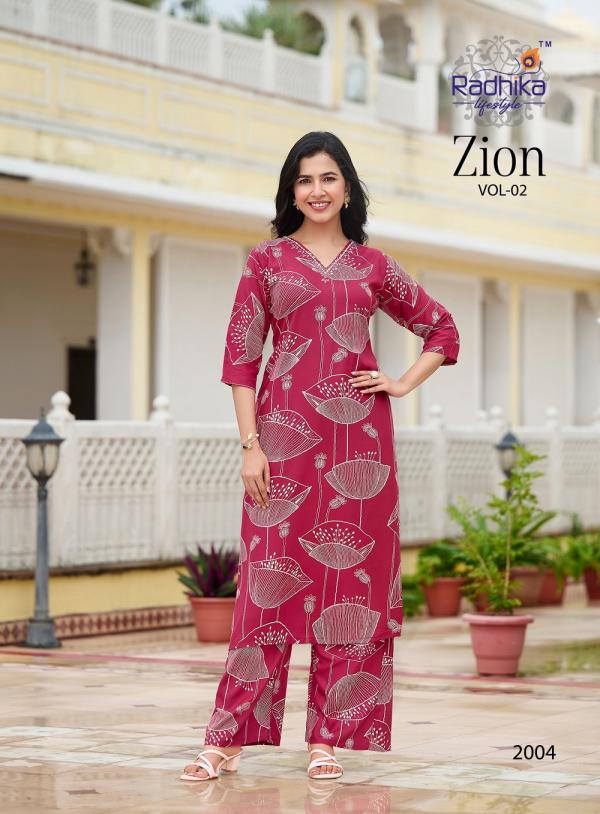 Radhika Zion Vol 2 Rayon Printed Kurti With Bottom Collection
