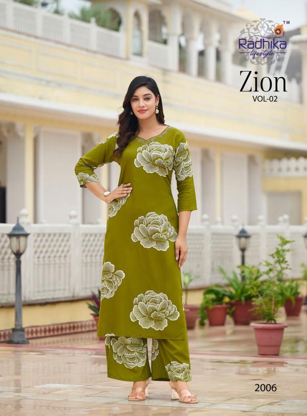 Radhika Zion Vol 2 Rayon Printed Kurti With Bottom Collection