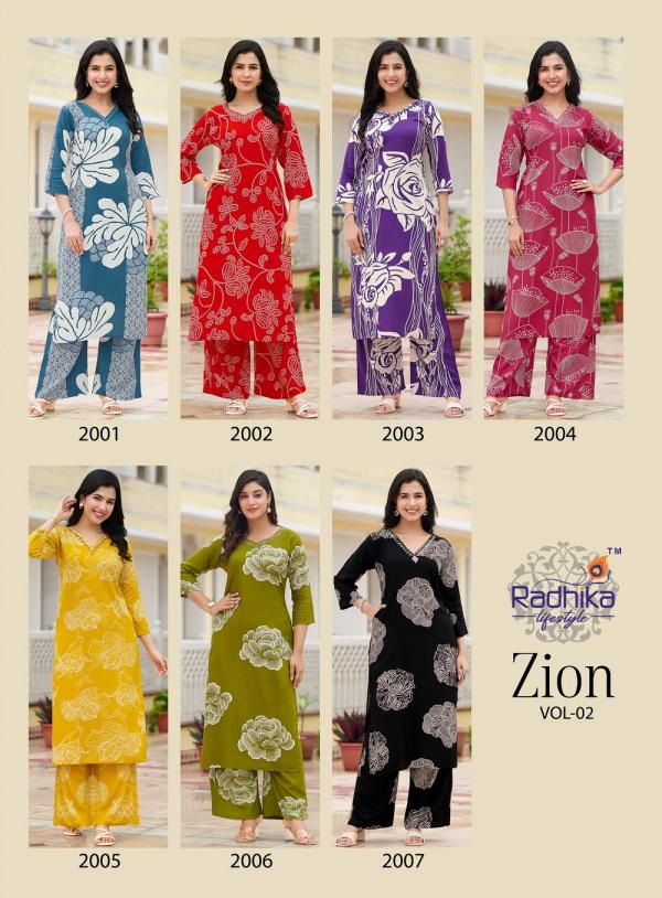 Radhika Zion Vol 2 Rayon Printed Kurti With Bottom Collection