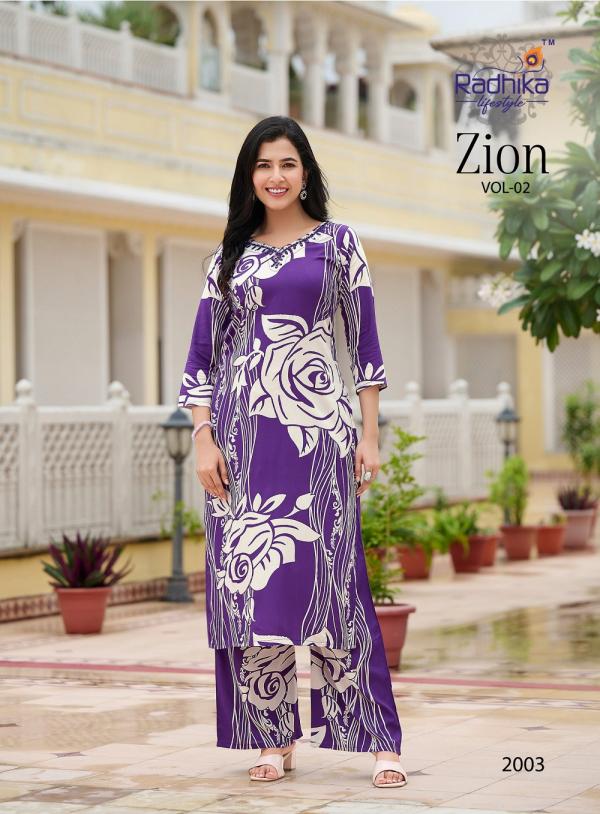 Radhika Zion Vol 2 Rayon Printed Kurti With Bottom Collection