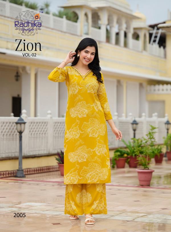 Radhika Zion Vol 2 Rayon Printed Kurti With Bottom Collection