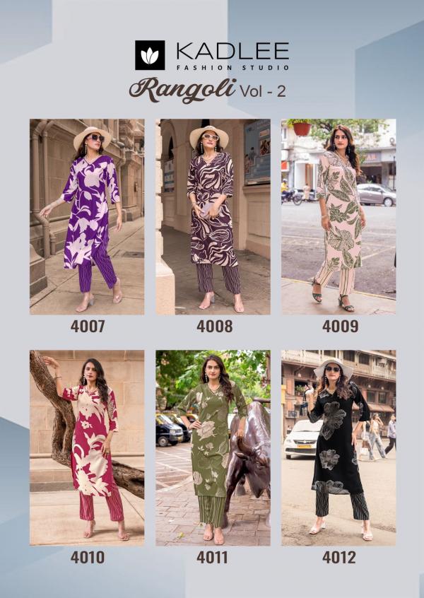 Kadlee Rangoli Vol 2 Rayon Print Kurti And Pant Collection