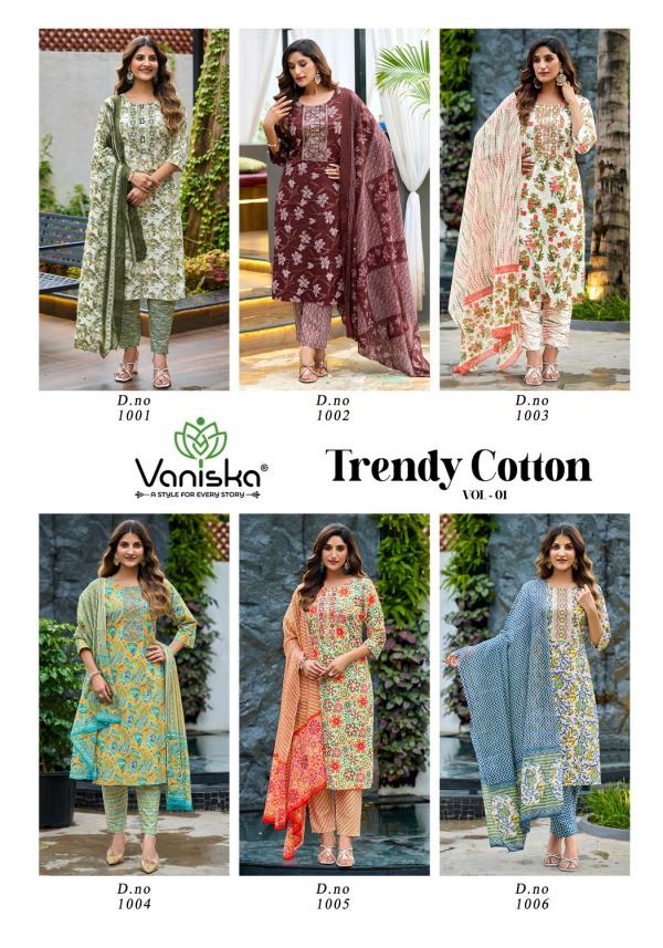 Vaniska Trendy Cotton Vol 1 Embroidery Work With Printed Readymade Collection