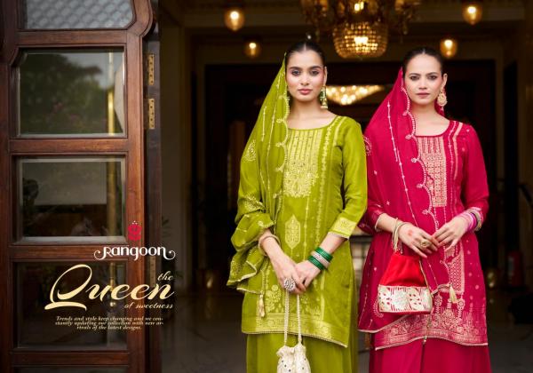 Rangoon Darpan Dola Russian Jacquard Katli Work Kurti Pant And Dupatta