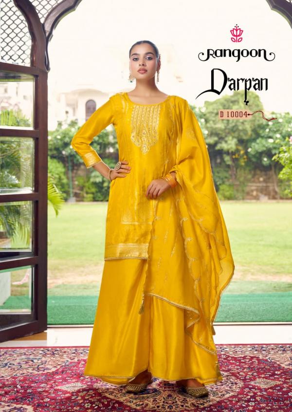 Rangoon Darpan Dola Russian Jacquard Katli Work Kurti Pant And Dupatta