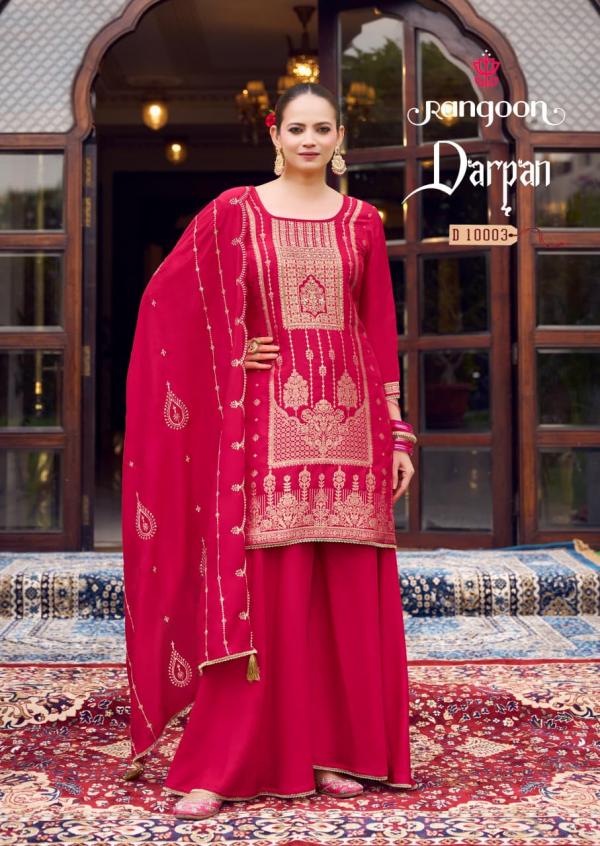Rangoon Darpan Dola Russian Jacquard Katli Work Kurti Pant And Dupatta