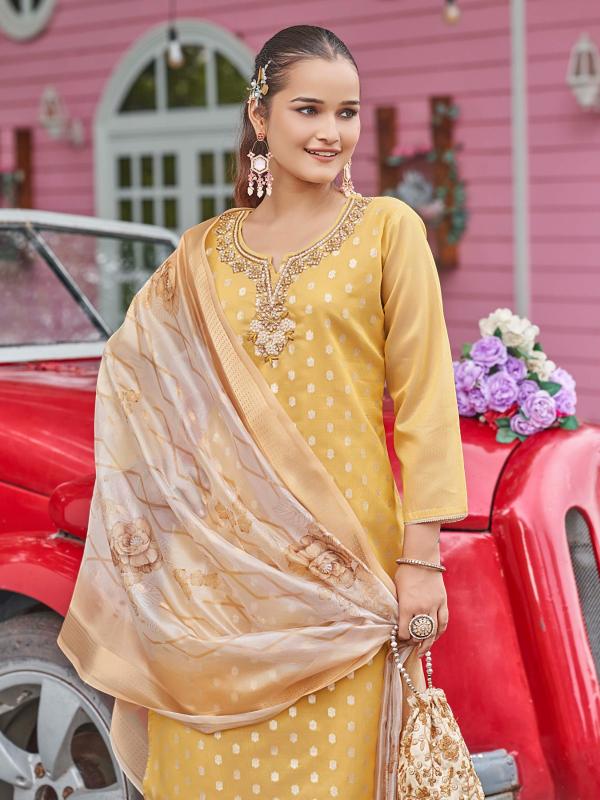Aanchi Bingo Shimmer Jacquard Butti Kurti Pant And Dupatta Collection