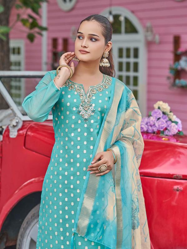 Aanchi Bingo Shimmer Jacquard Butti Kurti Pant And Dupatta Collection