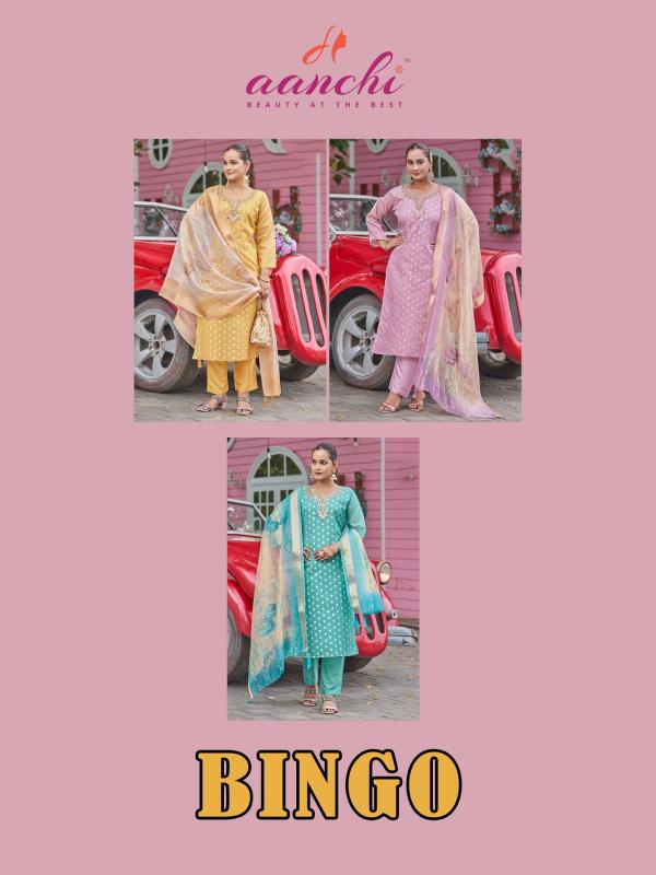 Aanchi Bingo Shimmer Jacquard Butti Kurti Pant And Dupatta Collection
