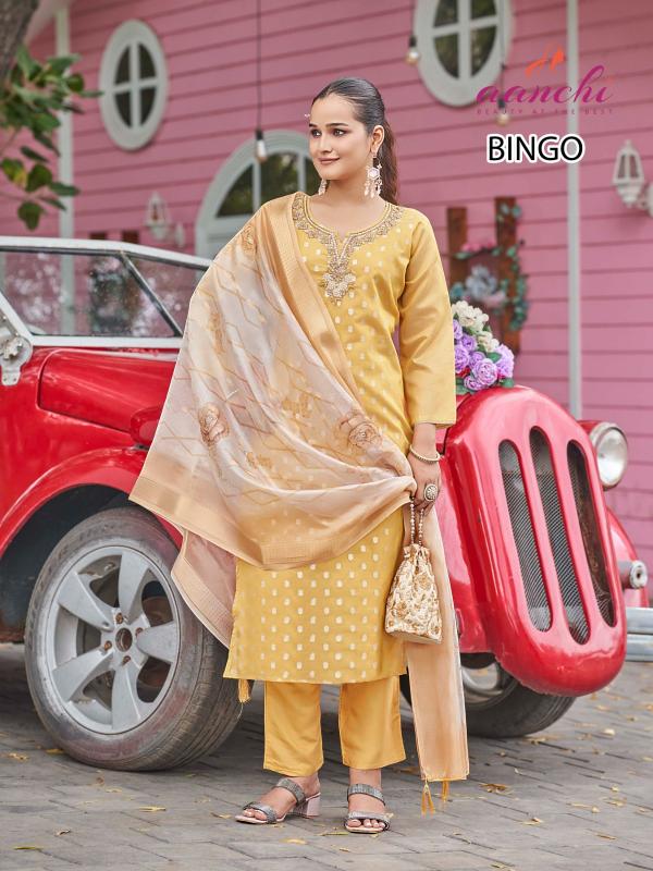 Aanchi Bingo Shimmer Jacquard Butti Kurti Pant And Dupatta Collection