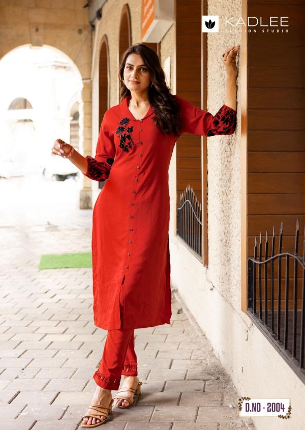 Kadlee Silver Stone Rayon Threadwork Casual Wear Top And Bottom