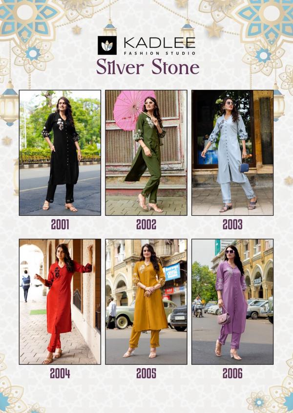 Kadlee Silver Stone Rayon Threadwork Casual Wear Top And Bottom