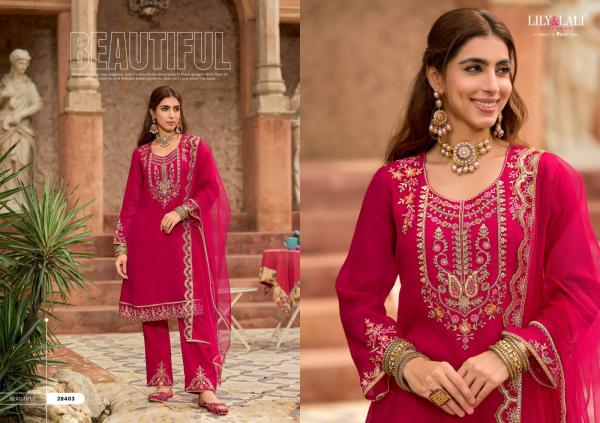 Lily And Lali Romania Silk Embroidery Handwork Kurti Pant And Dupatta Collection