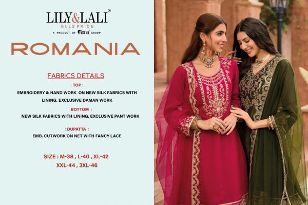 Lily And Lali Romania Silk Embroidery Handwork Kurti Pant And Dupatta Collection