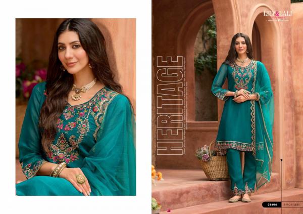 Lily And Lali Romania Silk Embroidery Handwork Kurti Pant And Dupatta Collection