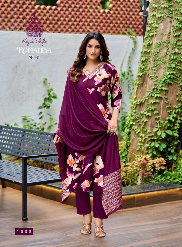 Romaniya Vol 1 By Kajal Style Vertican Embroidery Work Kurti Pant And Dupatta