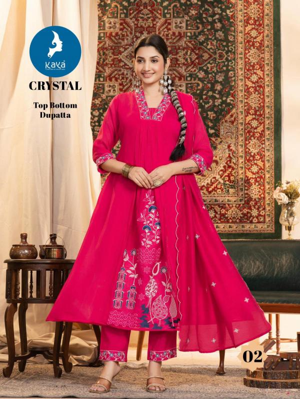 Kaya Crystal Chanderi Anarkali Kurti Pant And Dupatta Collection