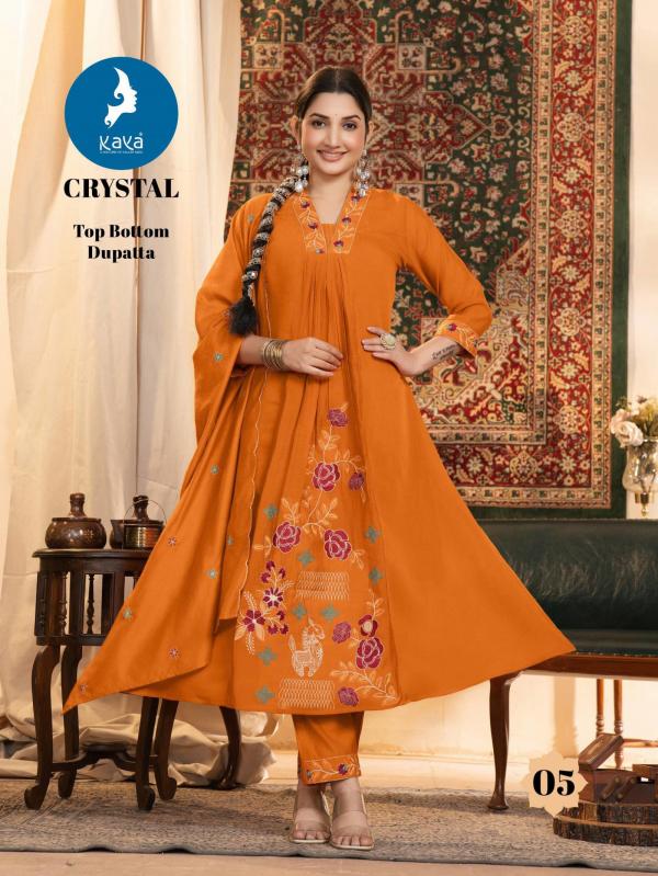 Kaya Crystal Chanderi Anarkali Kurti Pant And Dupatta Collection