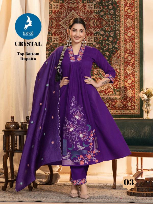 Kaya Crystal Chanderi Anarkali Kurti Pant And Dupatta Collection