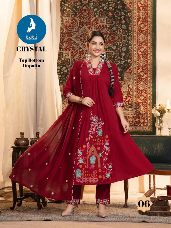 Kaya Crystal Chanderi Anarkali Kurti Pant And Dupatta Collection