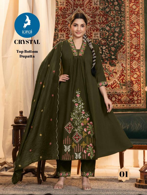 Kaya Crystal Chanderi Anarkali Kurti Pant And Dupatta Collection
