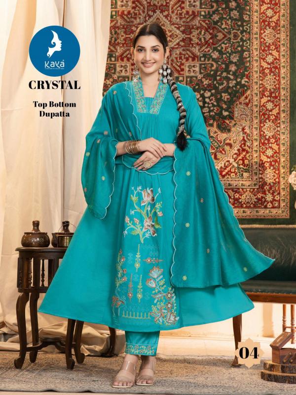 Kaya Crystal Chanderi Anarkali Kurti Pant And Dupatta Collection