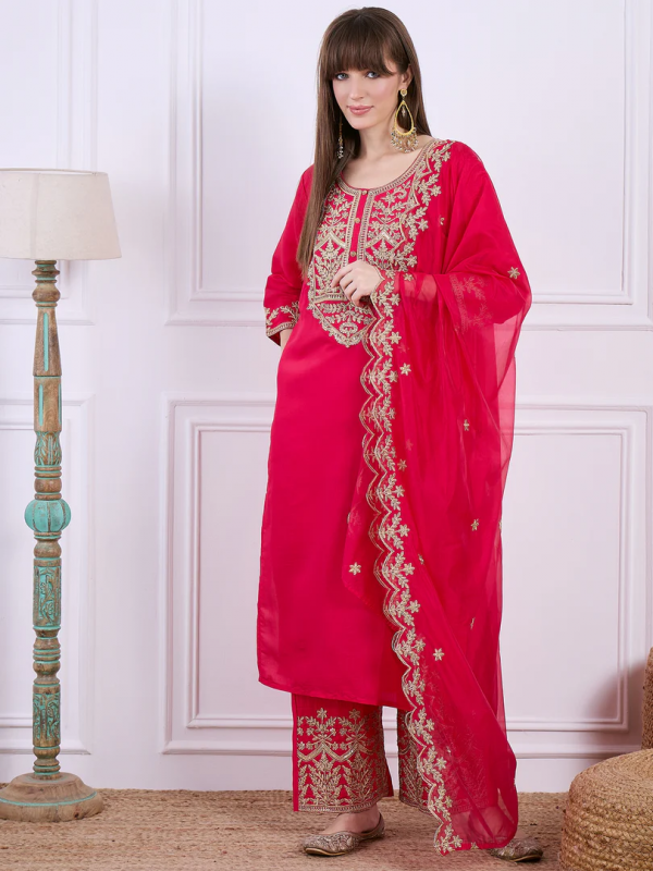 VP 9660 Floral Embroidered Thread Work Kurta with Palazzo