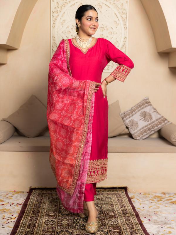 VP 9780 P Rose Rani Bandhani Kurta Set