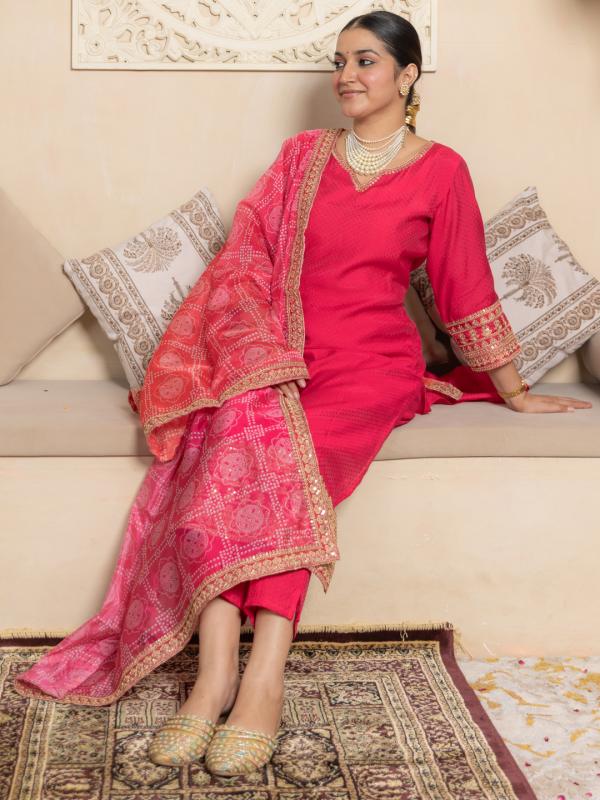 VP 9780 P Rose Rani Bandhani Kurta Set