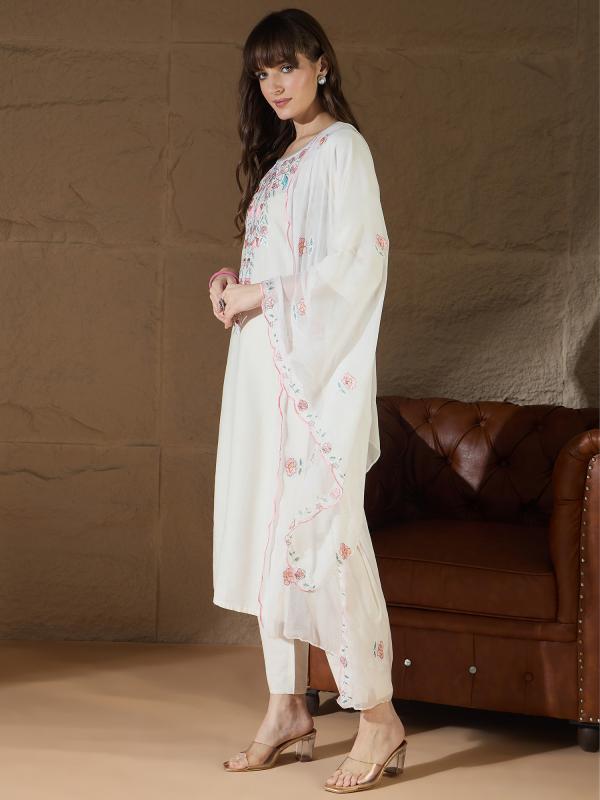 VP 9757 W White khadi cotton Kurta with Trousers & Dupatta Suits