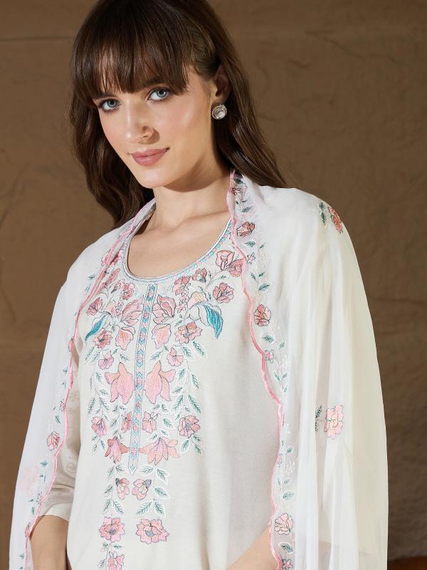 VP 9757 W White khadi cotton Kurta with Trousers & Dupatta Suits