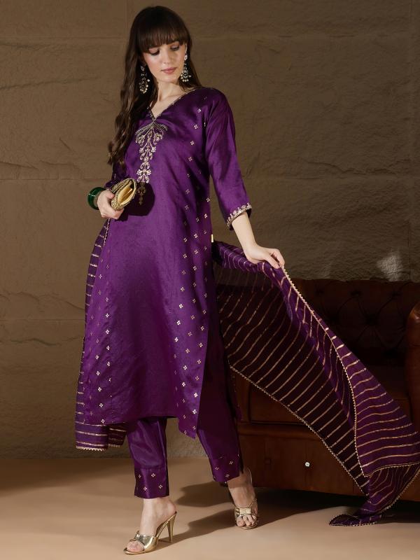 VP 9754 Royal Plum Zari Grace Kurta Set