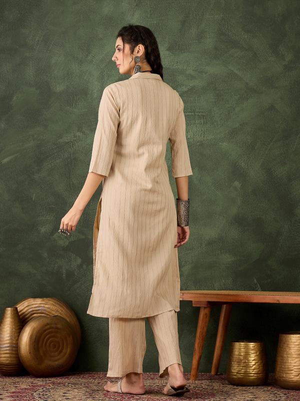 VP 9744 C Women's Office, Festive Wear Cream Straight Kurta & Pant, Co-ord Set