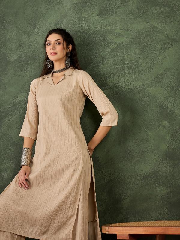 VP 9744 C Women's Office, Festive Wear Cream Straight Kurta & Pant, Co-ord Set