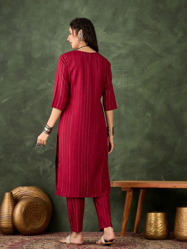 VP 9744 M Women's Office, Festive Wear Maroon Straight Kurta & Pant, Co-ord Set