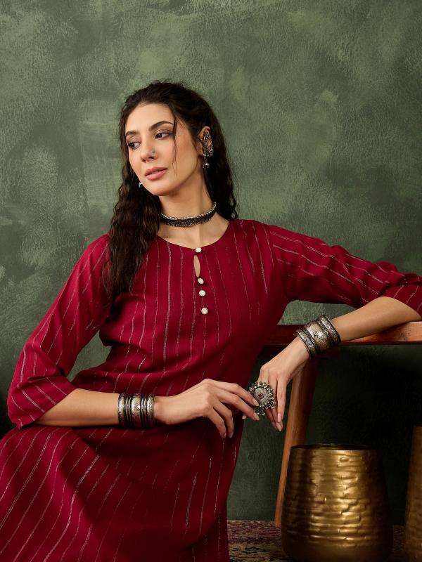 VP 9744 M Women's Office, Festive Wear Maroon Straight Kurta & Pant, Co-ord Set